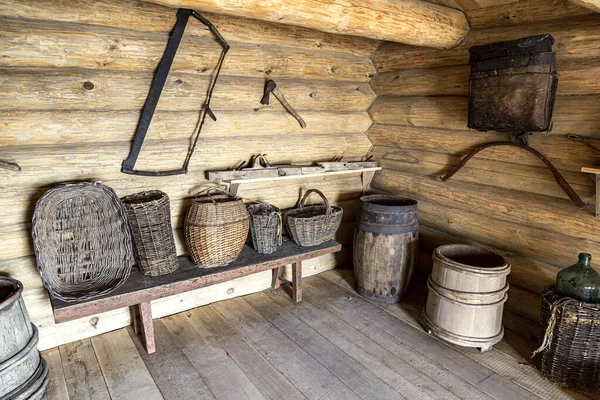 Vintage House Utensils Corner Rural Wooden House — Stock Photo, Image