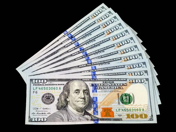 Billetes Cien Dólares Fondo Negro — Foto de Stock