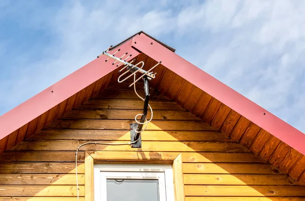 Antena Aérea Techo Vieja Casa Madera Contra Cielo — Foto de Stock