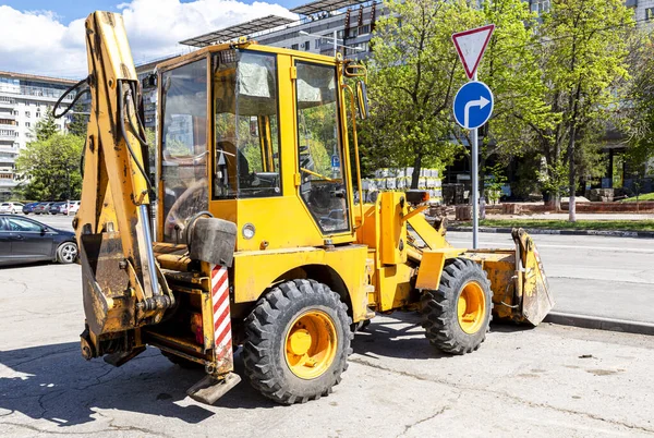 Samara Oroszország 2017 Május Tracror Loader Construction New Road Útépítési — Stock Fotó