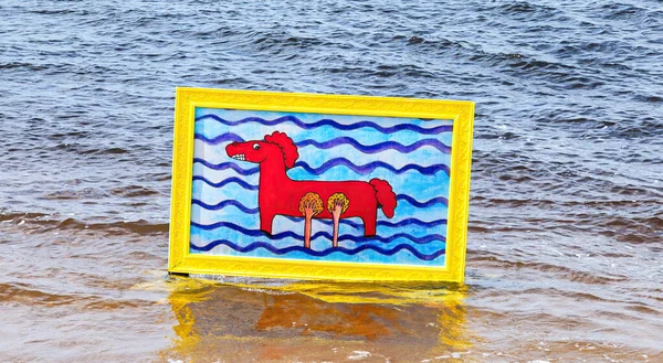 Samara Russia June 2018 Artistic Composition Bathing Red Horse Beach — Stock Photo, Image