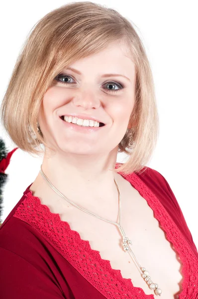 Portrait of beautiful woman in red — Stock Photo, Image