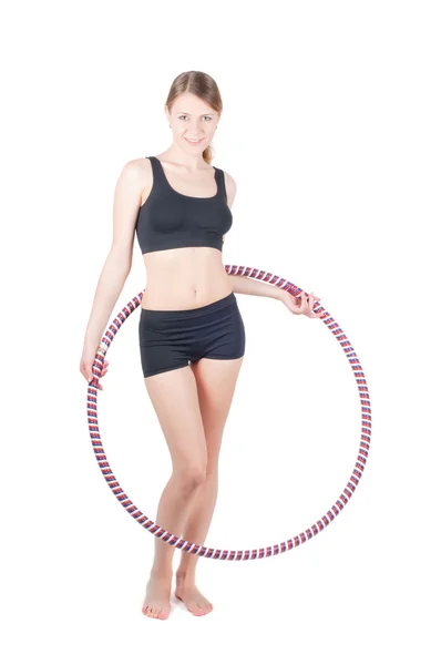 Fitness žena s hula hoop — Stock fotografie