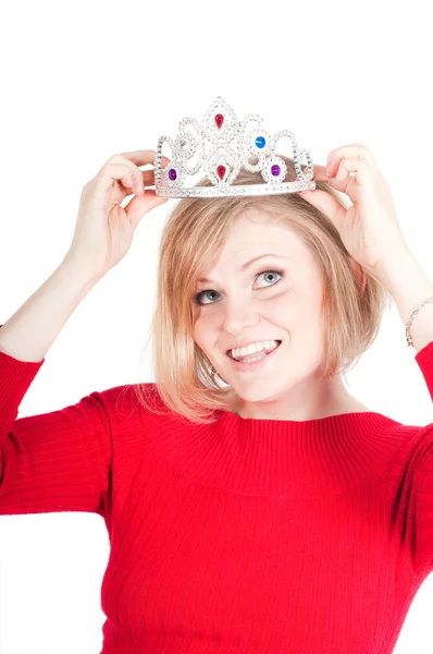Portrait of beautiful woman with crown — Stock Photo, Image