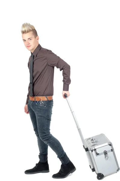 Retrato de homem bonito com saco grande — Fotografia de Stock