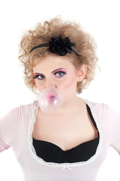 Blonde with chewing gum — Stock Photo, Image