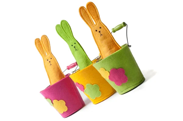 Multicolored easter bunnies (diagonal view) — Stock Photo, Image