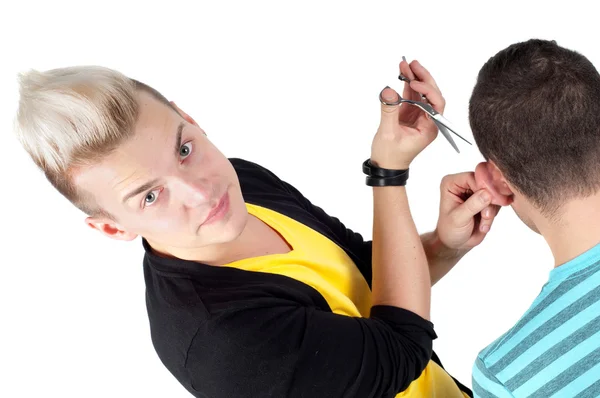 Hairdresser working with scissors — Stock Photo, Image