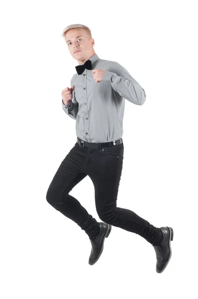 Bonito homem de camisa e salto de laço — Fotografia de Stock