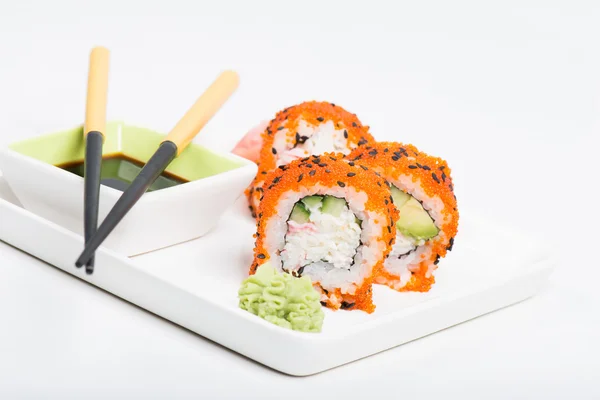 Sushi rolls with caviar on the plate — Stock Photo, Image