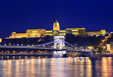 Danube river, Chain Bridge and Buda Castle clipart