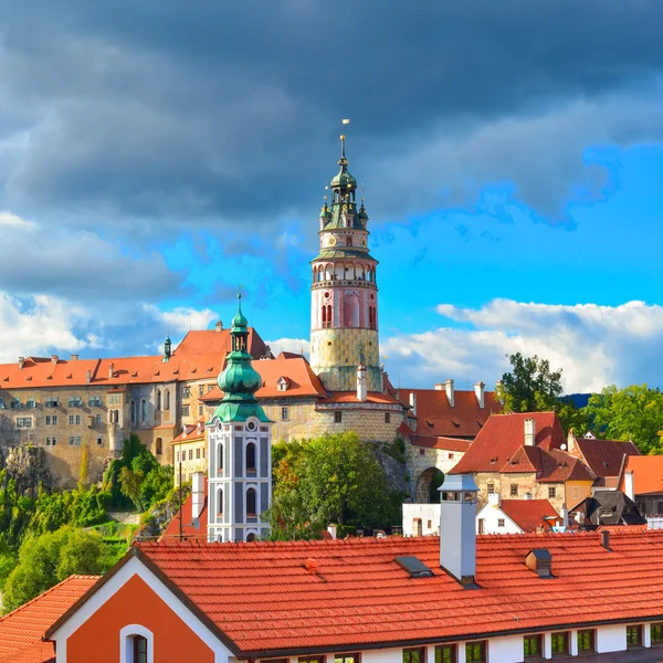 Cesky krumlov Gotik Kalesi ve hradek Kulesi Stok Fotoğraf