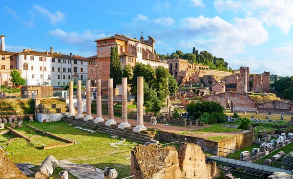 İtalya 'nın başkenti Roma' daki antik Roma Forumu 'nun kalıntıları..