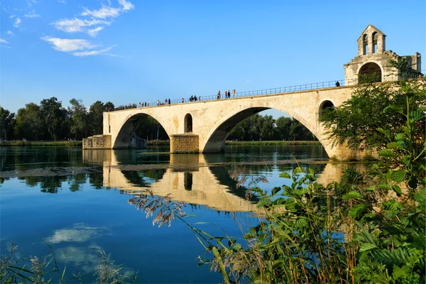 Szcenírozott Panoráma Avignon Hídról Pont Avignon Bridge Szent Miklós Kápolnáról — Stock Fotó