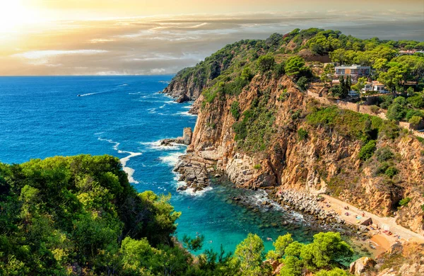 Picturesque View Mediterranean Sea Mountains Codolar Beach City Tossa Mar — Zdjęcie stockowe