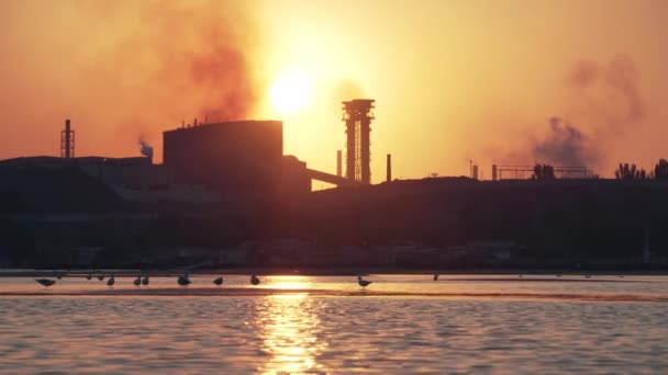 Dramatic Sea Sunset Industrial Zone Azovstal Plant Mariupol City Start — Stock Video