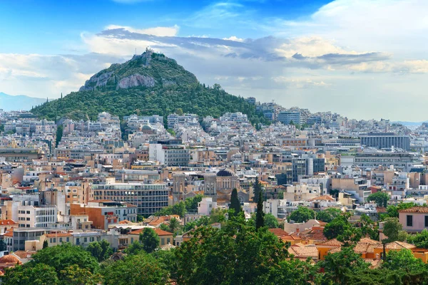Beautiful Cityscape Greek Capital Athens City Backdrop Mount Lycabettus Blue — Stock Photo, Image