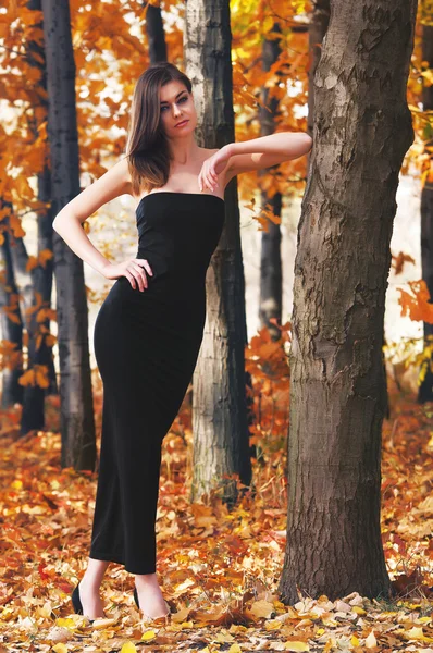 Heiße junge Frau im Herbstpark — Stockfoto