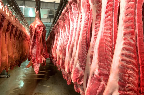 Свіже м'ясо на заводі з холодного різання — стокове фото
