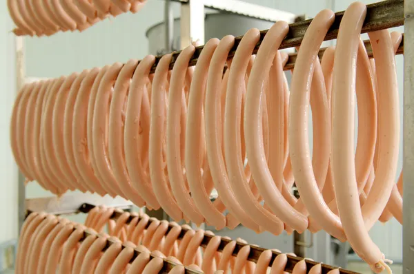 Sausage hanging in the warehouse — Stock Photo, Image