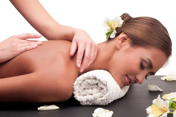 Woman who does massage cosmetologist — Stock Photo, Image