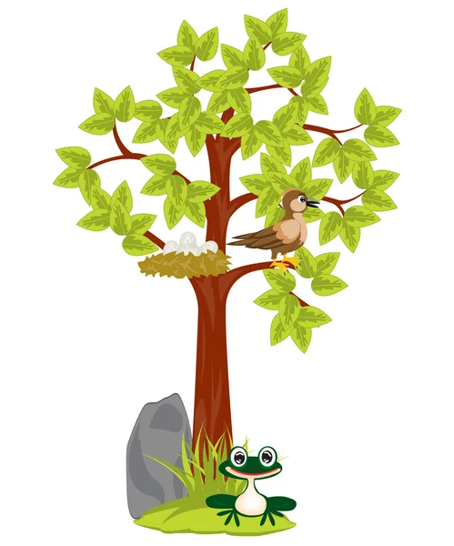 Jahresbaum mit Heber und Vogel — Stockvektor