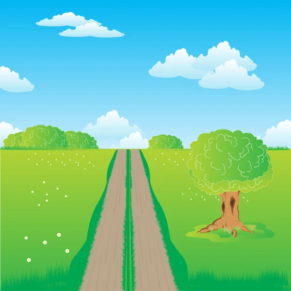 Rural road in steppe — Stock Vector