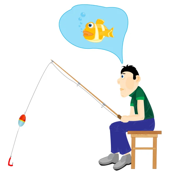 Resimde erkekler balıkçılık hakkında düşünme — Stok Vektör