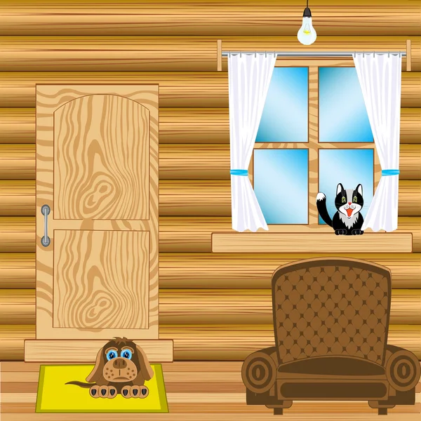 在木房子的房间 — 图库矢量图片