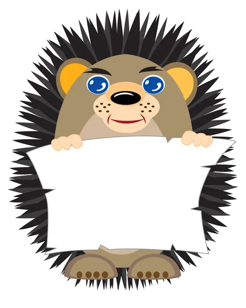 Hedgehog with clean sheet of paper in hand — Stock Vector