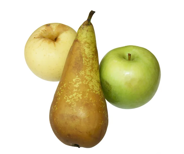 Яблоко и груша на белом фоне — стоковое фото