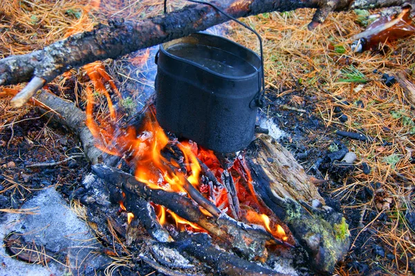 Prepare alimentos em fogueiras — Fotografia de Stock