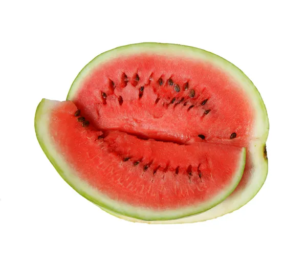 Skivad mogen vattenmelon isolerad på vit bakgrund — Stockfoto