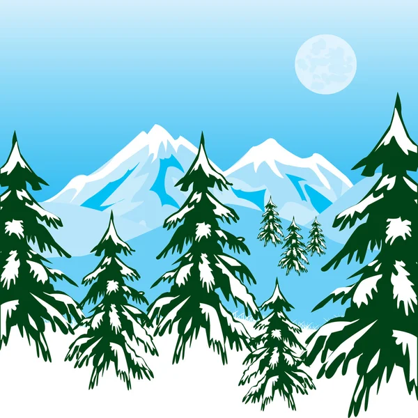 Winter in mountain — Stock Vector