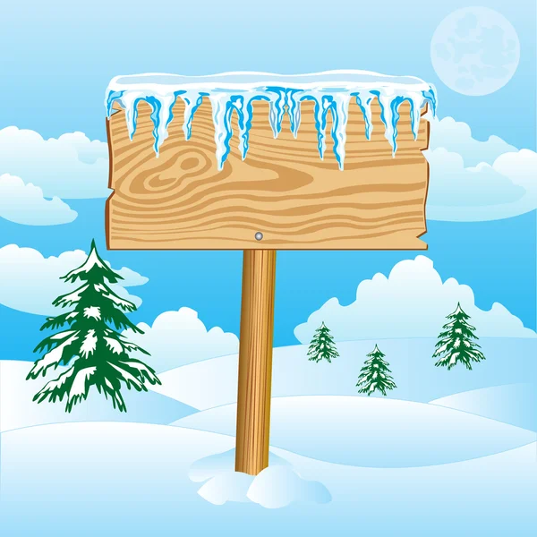 Escudo de madera sobre nieve — Vector de stock