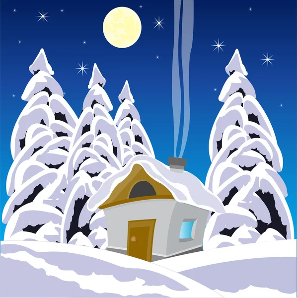 Dom z drewna w zimie — Wektor stockowy