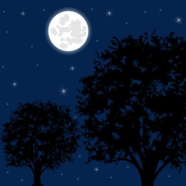 ay gece ve ağaç