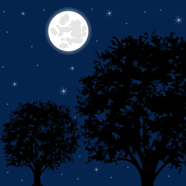 月圆夜和树 — 图库矢量图片