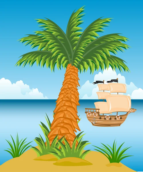 Tropical island with palm trees — Stock Vector