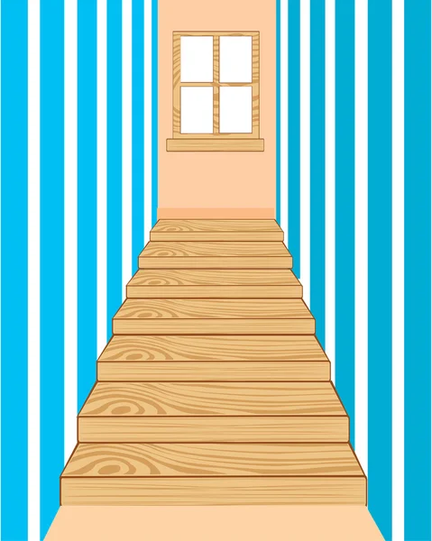 कॉरिडोर में लकड़ी की सीढ़ी — स्टॉक वेक्टर