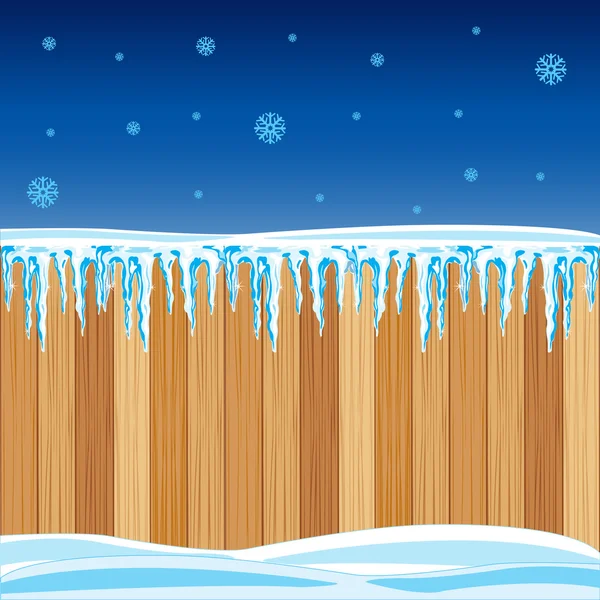 Wooden fence in winter — Stock Vector