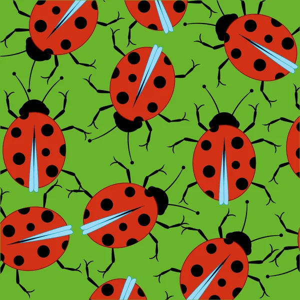 Insect lieveheersbeestje decoratief patroon op groene achtergrond — Stockvector