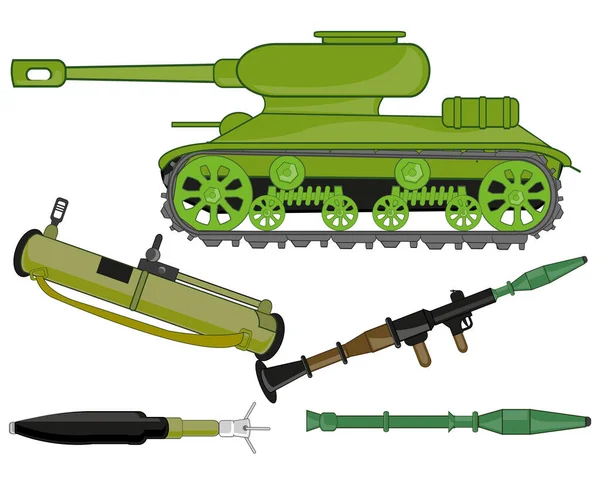 Tank and grenade launchers on white background is insulated — Stock Vector