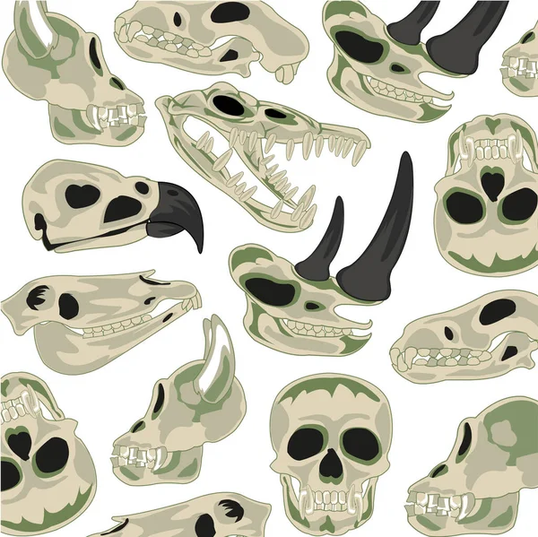 人的骷髅和不同的动物装饰图案 — 图库矢量图片