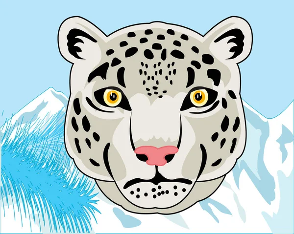 Portet Tier Schnee Schneeleopard und Berge — Stockvektor