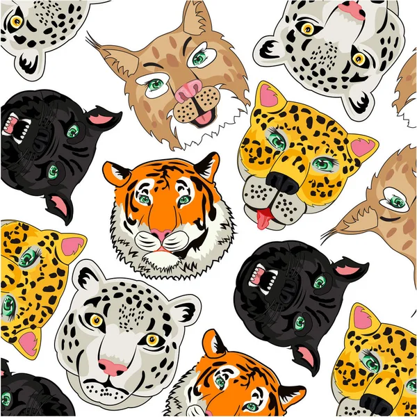 Portraits ravenous animal family cat decorative pattern — Stock Vector