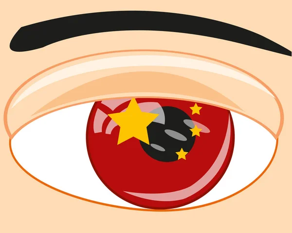 Estado de la bandera China en el ojo de la persona — Vector de stock