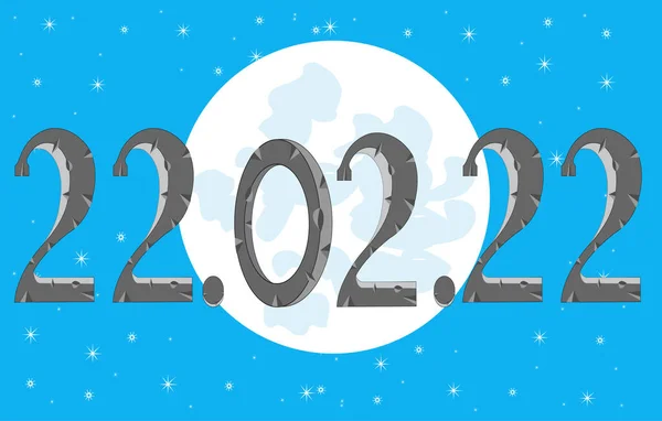 Mystic dátum 22.02.22 a háttér csillagos ég és a hold — Stock Vector
