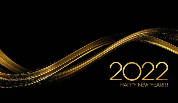 2022 Capodanno astratto colore lucido oro onda elemento di design — Vettoriale Stock