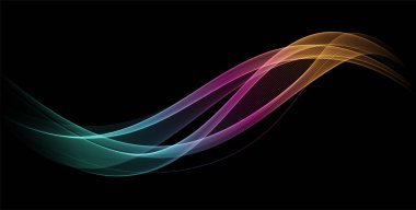 Soyut Dalgalar. Tebrik kartı ve mukavemet makbuzu için koyu arkaplan üzerinde parlak mavi çizgiler tasarım ögesi.